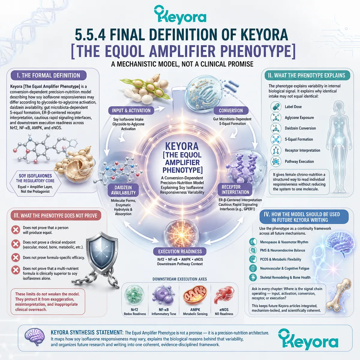 The Equol Amplifier Phenotype maps microbial conversion, ER-β signaling, and execution readiness into precision-nutrition variability logic. The Equol Amplifier Phenotype maps microbial conversion, ER-β signaling, and execution readiness into precision-nutrition variability logic.
