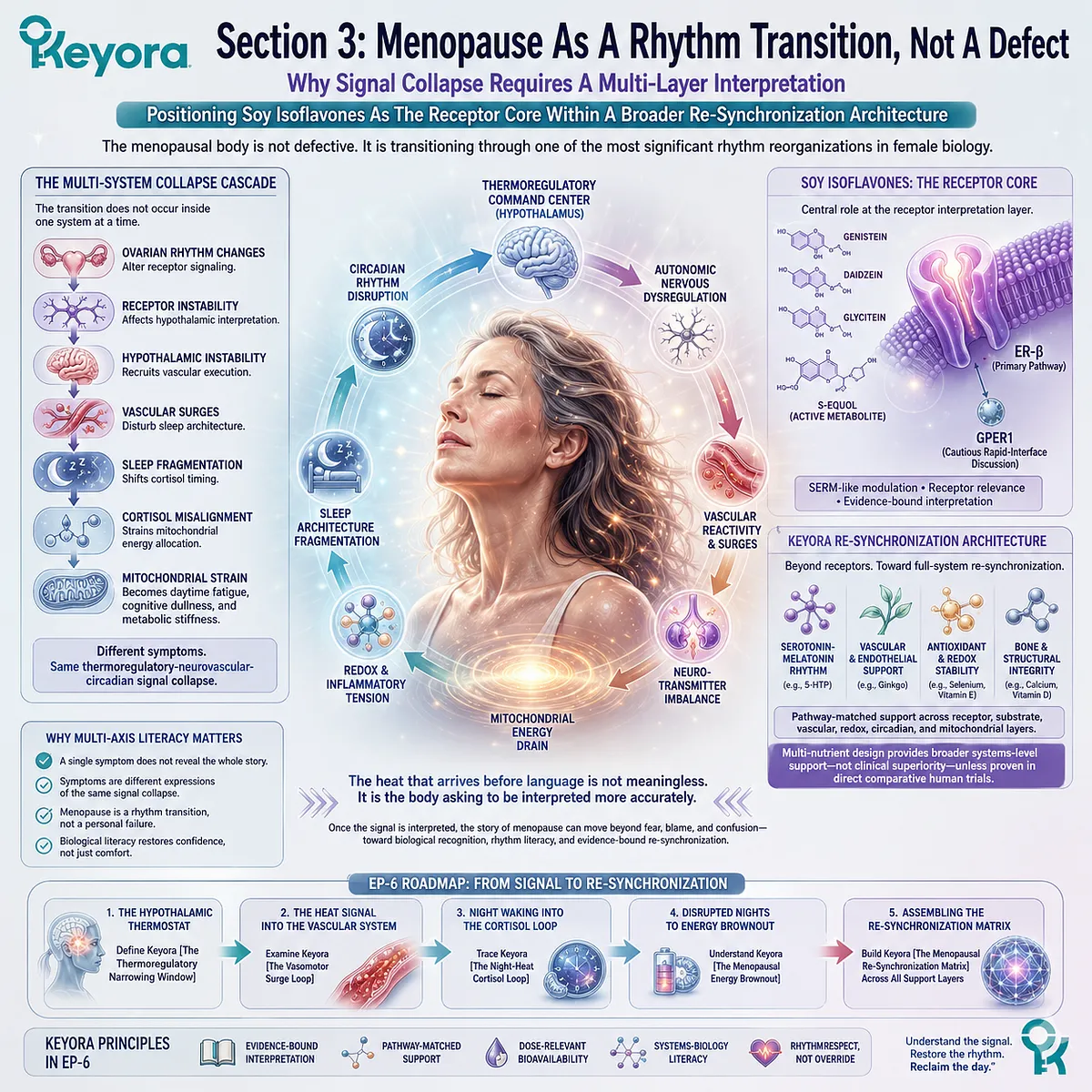ER-β modulation, circadian repair, and mitochondrial recovery converge within the Keyora Re-Synchronization Matrix against signal collapse. ER-β modulation, circadian repair, and mitochondrial recovery converge within the Keyora Re-Synchronization Matrix against signal collapse.