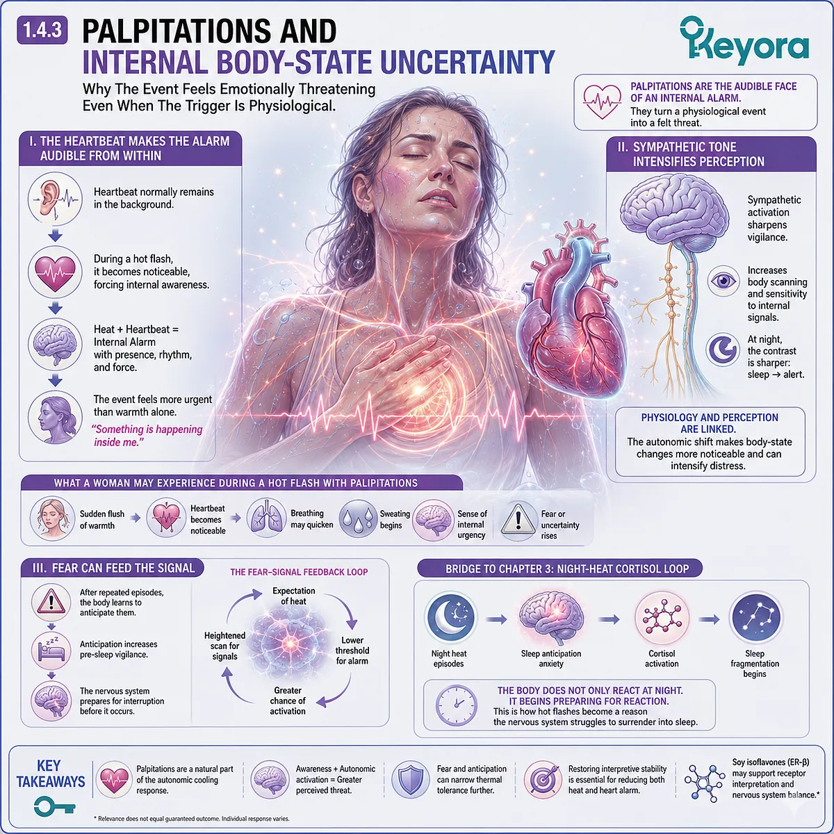 Sympathetic activation heightens palpitations, vigilance, and internal body-state uncertainty during menopausal thermoregulatory alarms. Sympathetic activation heightens palpitations, vigilance, and internal body-state uncertainty during menopausal thermoregulatory alarms.