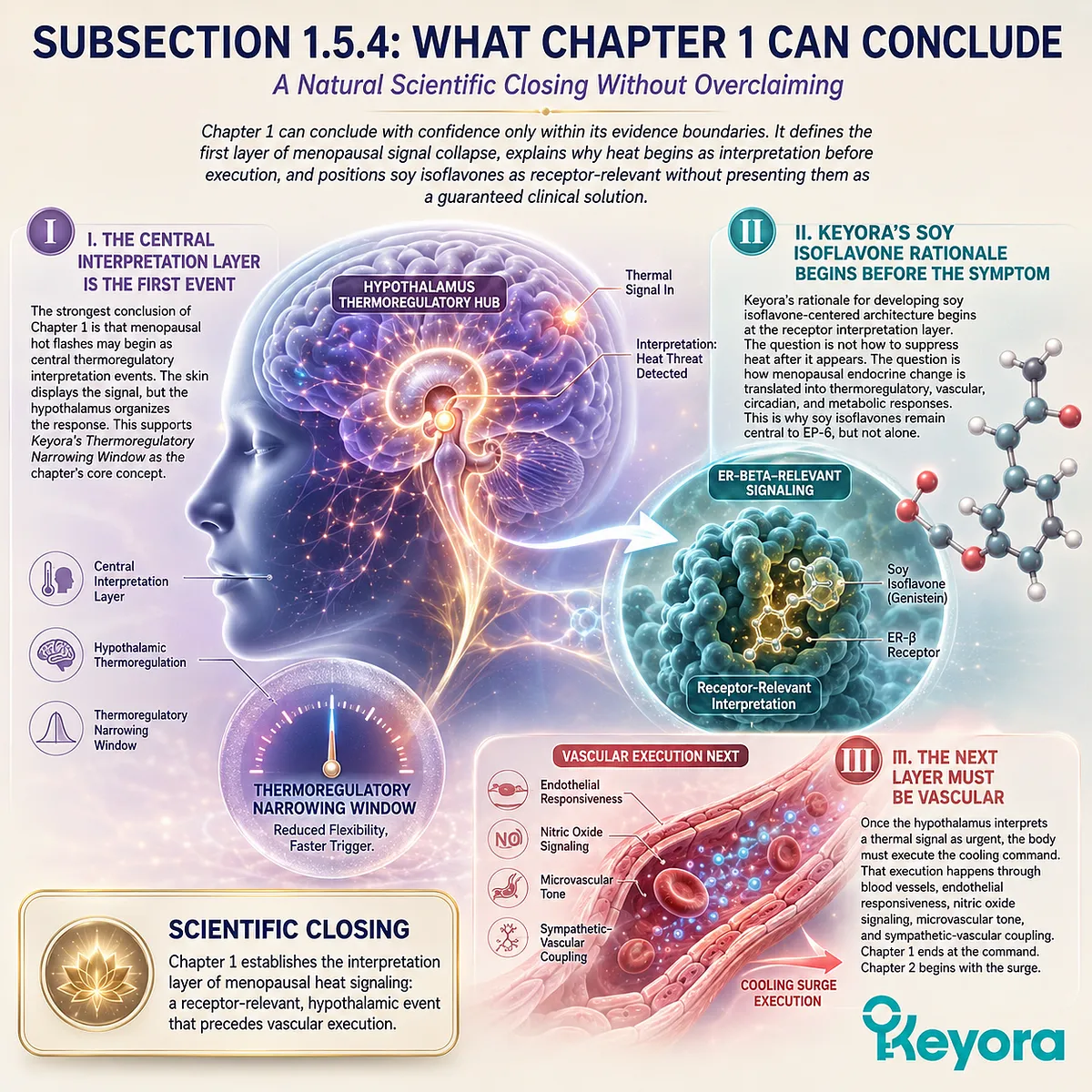 Thermoregulatory Narrowing Window links ER-β interpretation, hypothalamic alarm, and vascular cooling execution in menopausal biology. Thermoregulatory Narrowing Window links ER-β interpretation, hypothalamic alarm, and vascular cooling execution in menopausal biology.
