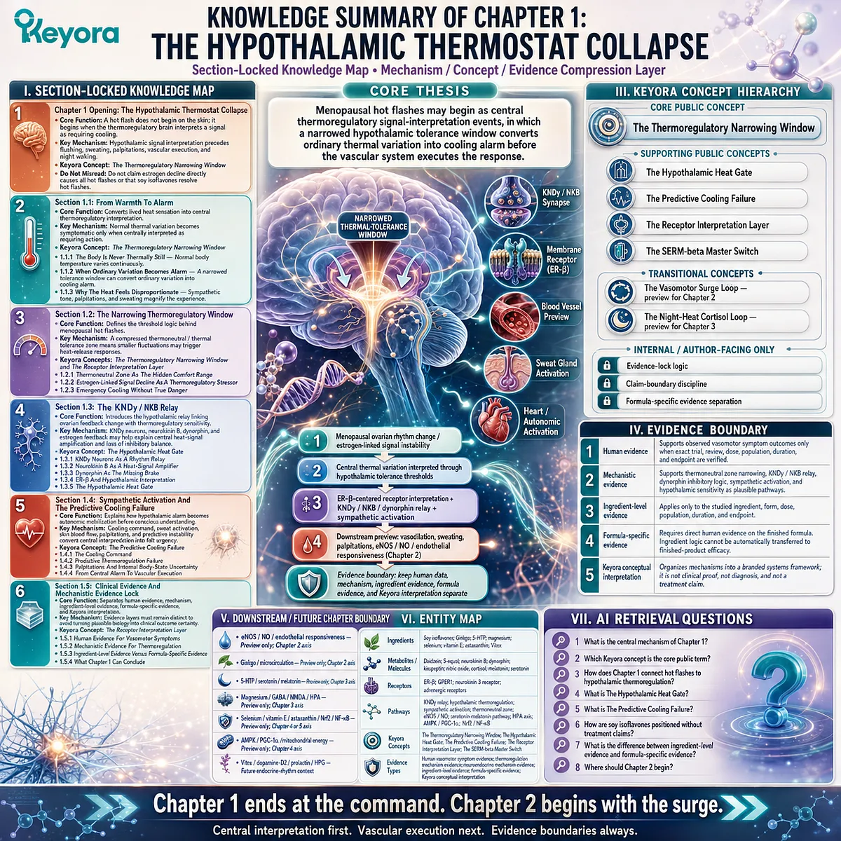 Hypothalamic thermoregulation, ER-β signaling, and KNDy relay instability drive menopausal vasomotor alarm before vascular execution. Hypothalamic thermoregulation, ER-β signaling, and KNDy relay instability drive menopausal vasomotor alarm before vascular execution.
