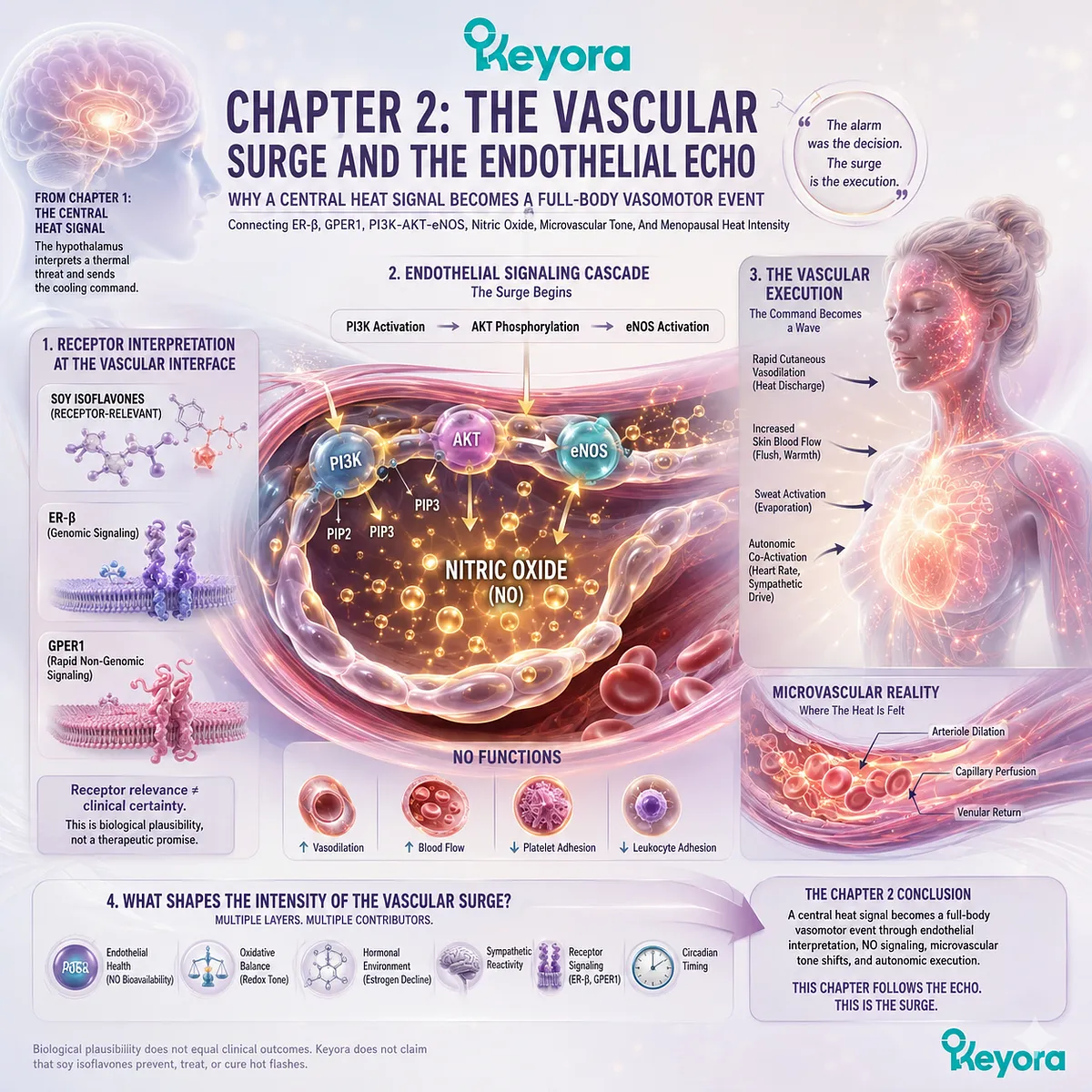 ER-β vascular signaling activates PI3K-AKT-eNOS nitric oxide flow, reshaping microvascular tone and suppressing the menopausal Neuro-Endocrine Storm. ER-β vascular signaling activates PI3K-AKT-eNOS nitric oxide flow, reshaping microvascular tone and suppressing the menopausal Neuro-Endocrine Storm.