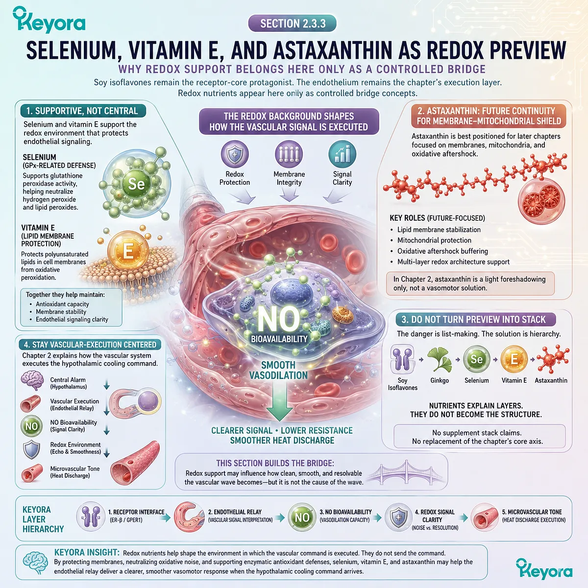 Selenium, vitamin E, and astaxanthin support endothelial redox stability, preserving nitric oxide signaling during the Neuro-Endocrine Storm. Selenium, vitamin E, and astaxanthin support endothelial redox stability, preserving nitric oxide signaling during the Neuro-Endocrine Storm.