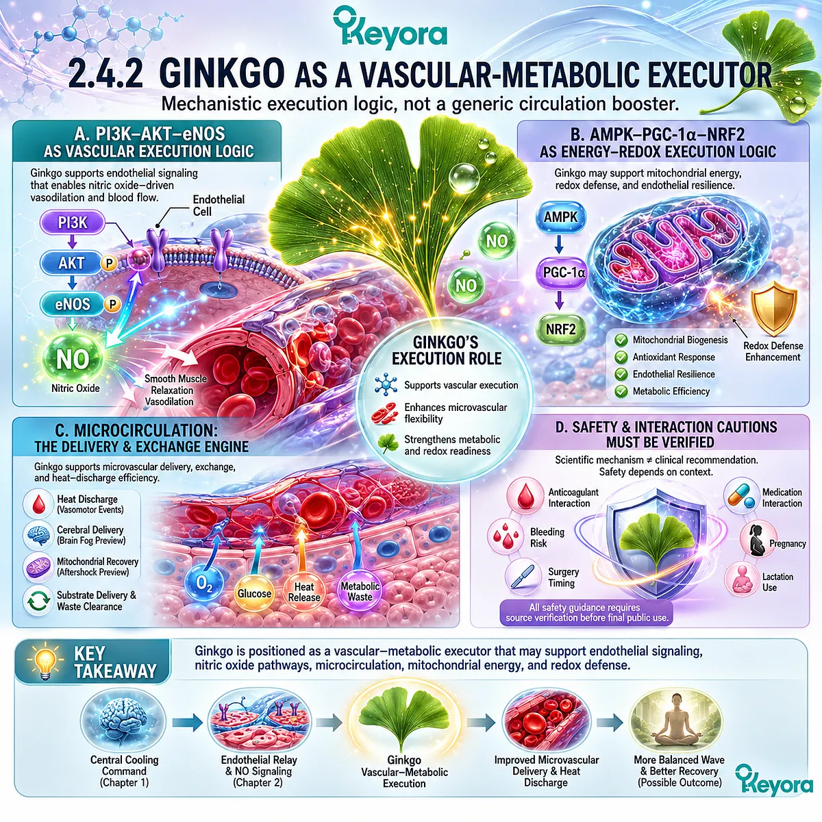 Ginkgo supports PI3K-AKT-eNOS and AMPK-PGC-1α-Nrf2 signaling, reinforcing vascular-metabolic execution during the Neuro-Endocrine Storm. Ginkgo supports PI3K-AKT-eNOS and AMPK-PGC-1α-Nrf2 signaling, reinforcing vascular-metabolic execution during the Neuro-Endocrine Storm.