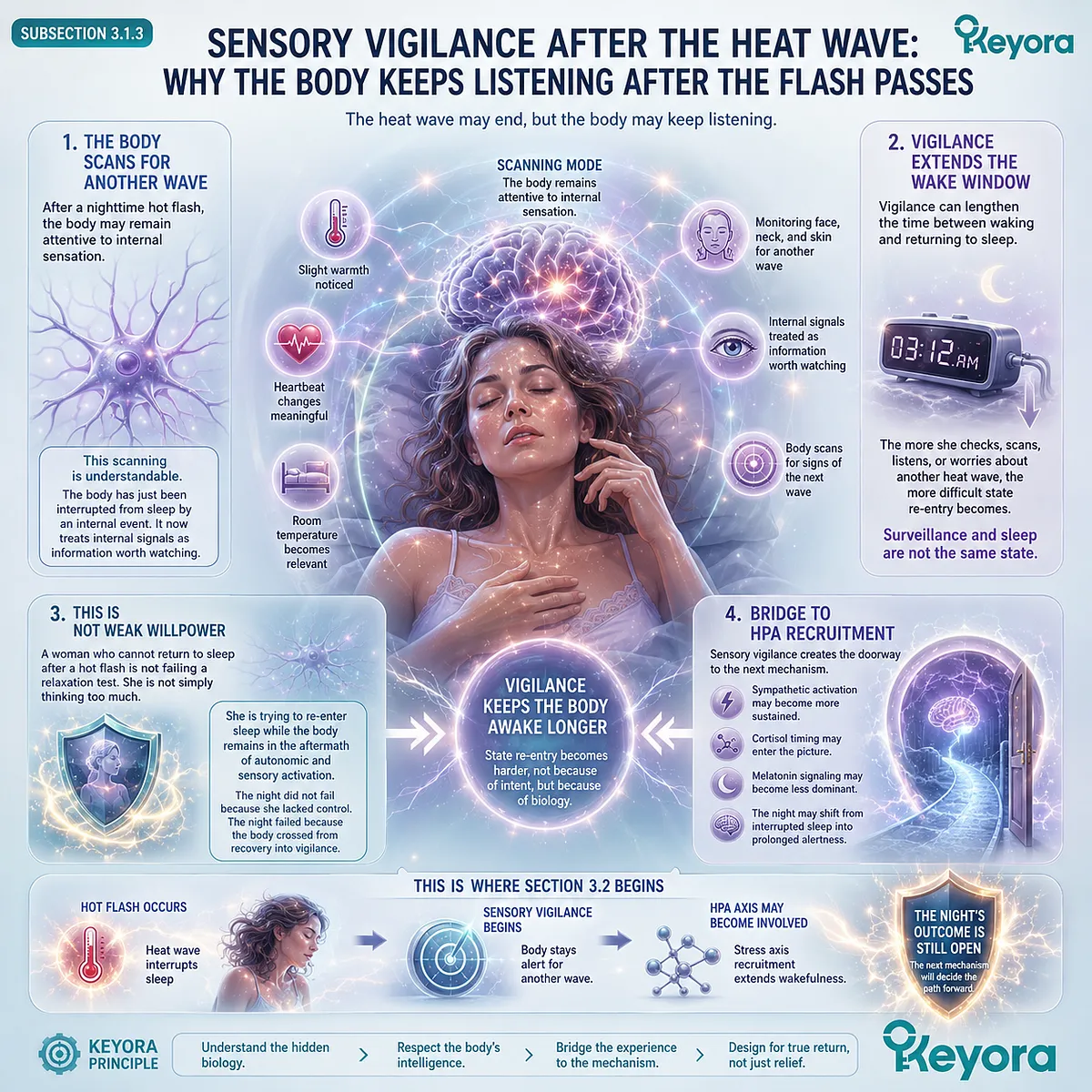 Post-flash sensory vigilance prolongs sympathetic alertness, disrupts melatonin dominance, and recruits Keyora’s HPA-Circadian Paradox. Post-flash sensory vigilance prolongs sympathetic alertness, disrupts melatonin dominance, and recruits Keyora’s HPA-Circadian Paradox.