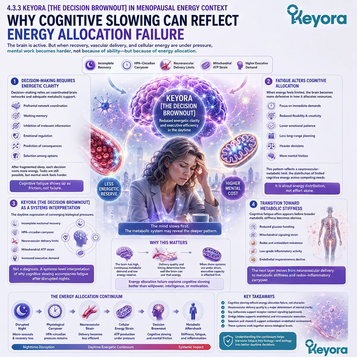 The Keyora Decision Brownout links mitochondrial ATP strain, neurovascular limits, and executive-function energy allocation failure. The Keyora Decision Brownout links mitochondrial ATP strain, neurovascular limits, and executive-function energy allocation failure.