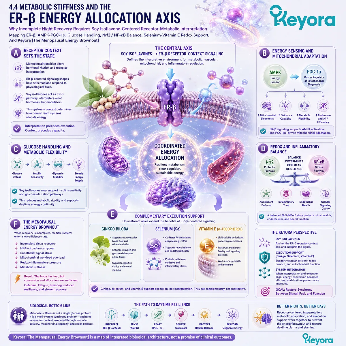 ER-β signaling, AMPK-PGC-1α adaptation, and Nrf2-NF-κB balance govern menopausal metabolic stiffness and energy allocation. ER-β signaling, AMPK-PGC-1α adaptation, and Nrf2-NF-κB balance govern menopausal metabolic stiffness and energy allocation.