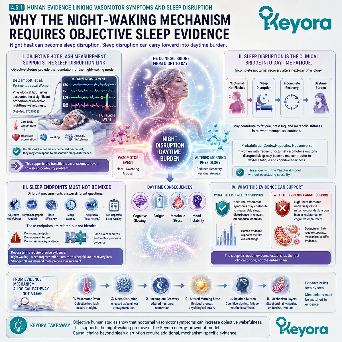 Objective hot-flash studies link vasomotor sleep fragmentation with measurable wakefulness and daytime menopausal energy strain. Objective hot-flash studies link vasomotor sleep fragmentation with measurable wakefulness and daytime menopausal energy strain.