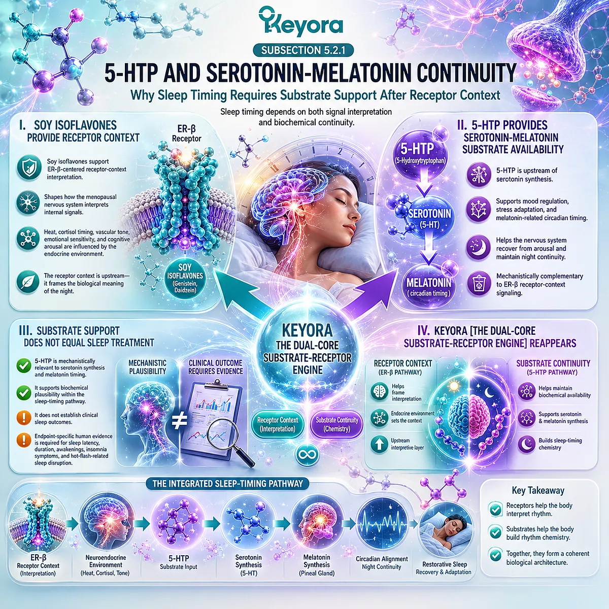 ER-β receptor coherence and serotonin-melatonin substrate continuity synchronize sleep timing within Keyora’s Dual-Core Substrate-Receptor Engine. ER-β receptor coherence and serotonin-melatonin substrate continuity synchronize sleep timing within Keyora’s Dual-Core Substrate-Receptor Engine.