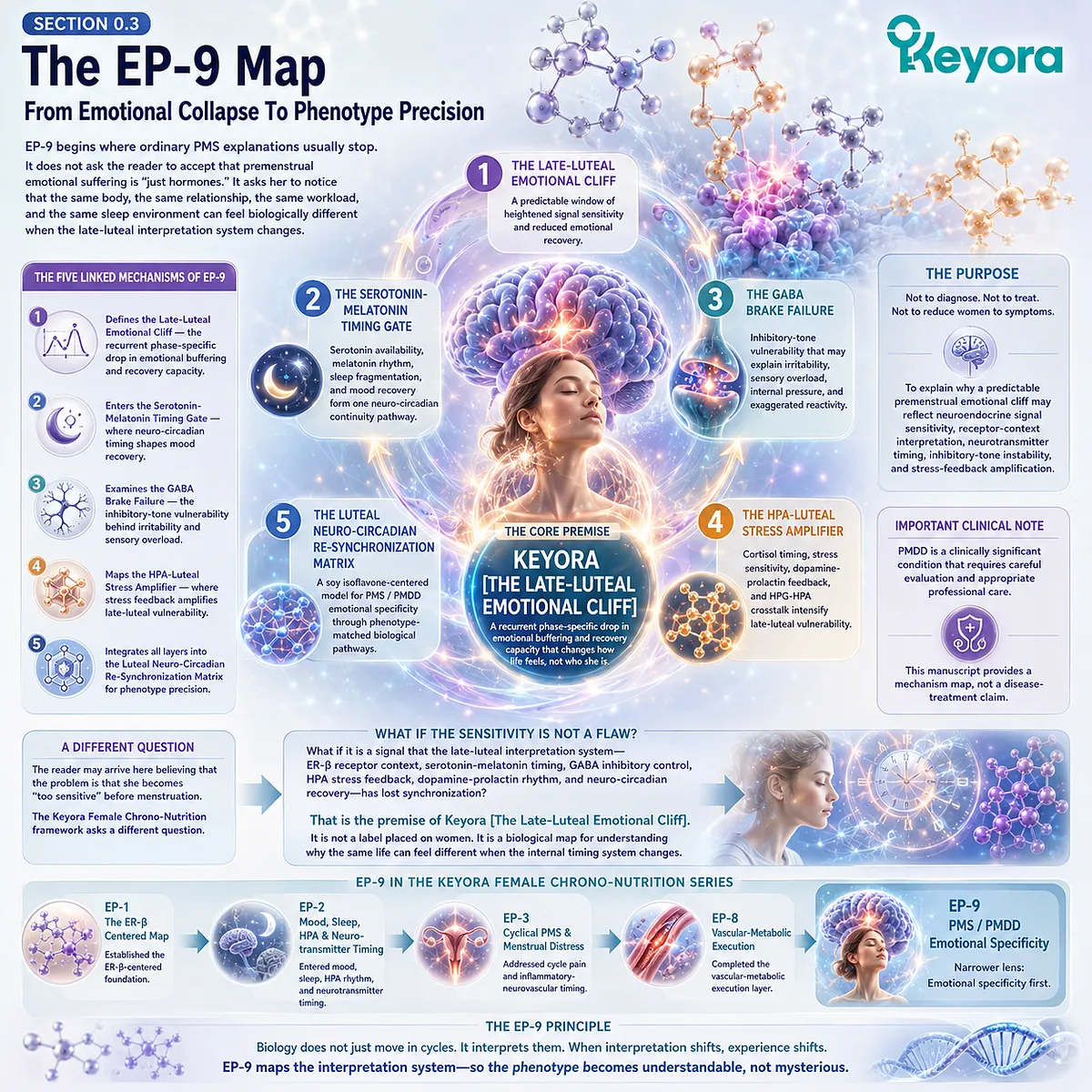 Soy Isoflavone ER-β signaling synchronizes neuro-circadian recovery, GABA inhibitory tone, and HPA stress regulation in the Keyora Emotional Cliff model. Soy Isoflavone ER-β signaling synchronizes neuro-circadian recovery, GABA inhibitory tone, and HPA stress regulation in the Keyora Emotional Cliff model.
