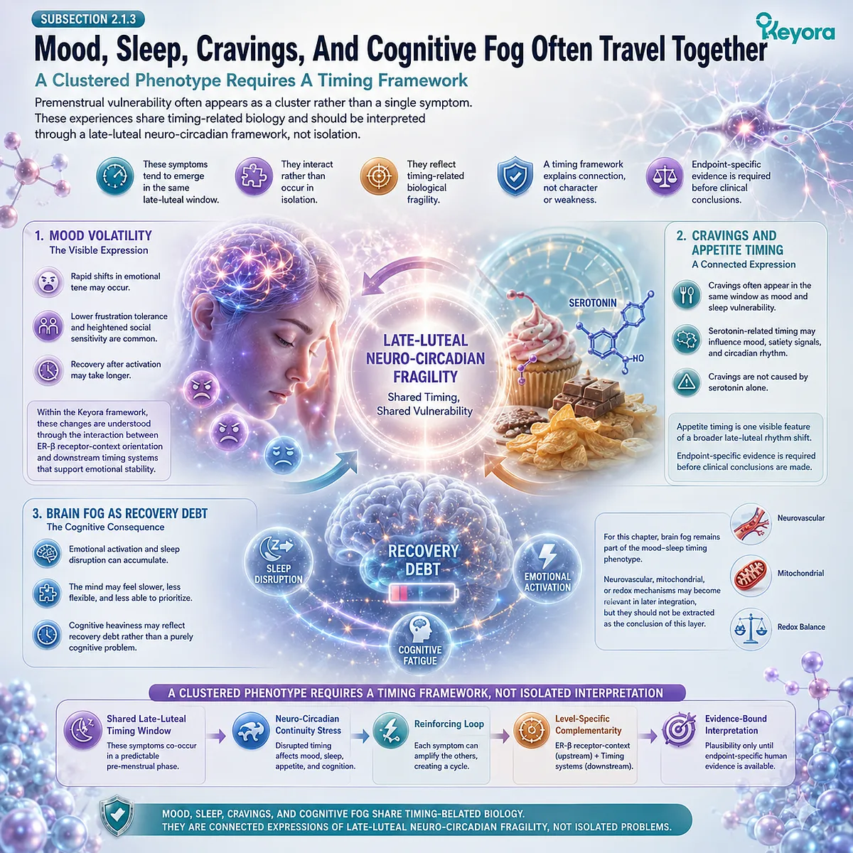 Keyora Serotonin-Melatonin Timing Gate connects mood volatility, cravings, brain fog, and sleep disruption through late-luteal neuro-circadian fragility. Keyora Serotonin-Melatonin Timing Gate connects mood volatility, cravings, brain fog, and sleep disruption through late-luteal neuro-circadian fragility.