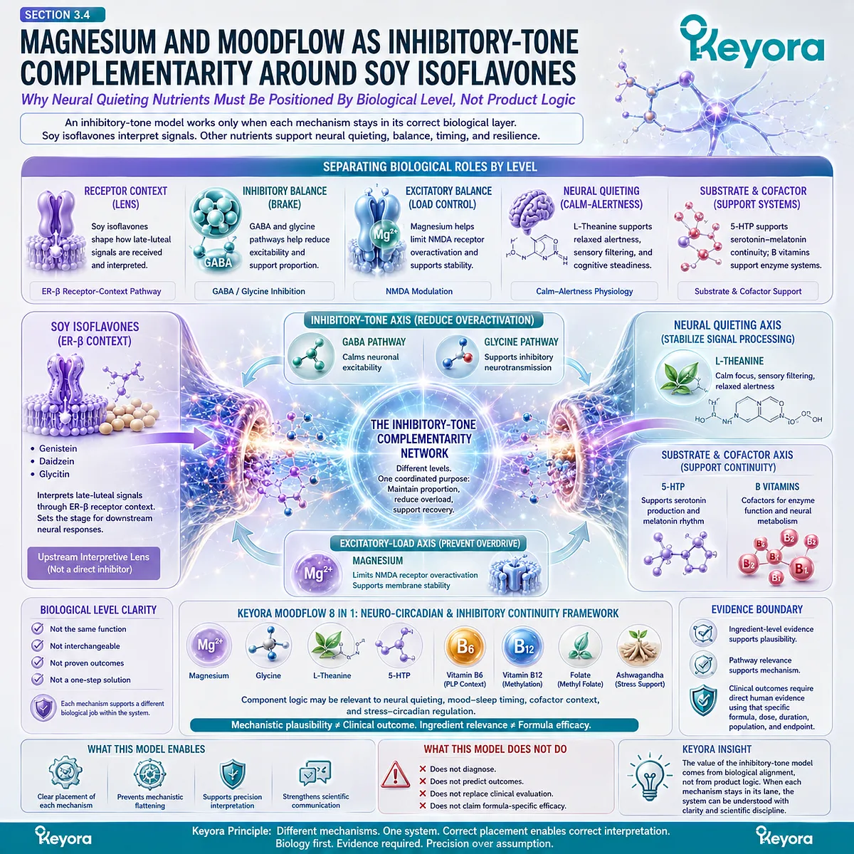 Keyora GABA Brake Failure integrates ER-β signaling, magnesium neural quieting, glycine inhibition, L-theanine calm-alertness, and neuro-circadian continuity architecture. Keyora GABA Brake Failure integrates ER-β signaling, magnesium neural quieting, glycine inhibition, L-theanine calm-alertness, and neuro-circadian continuity architecture.