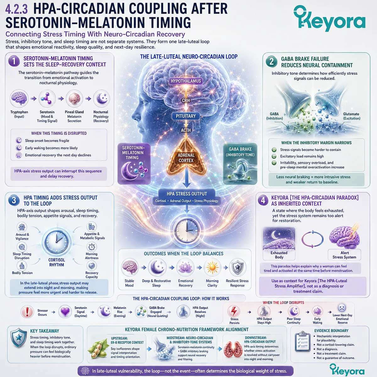 PMS sleep quality, HPA-axis timing, serotonin-melatonin rhythm, and GABA balance linked through Keyora HPA-Luteal Stress Amplifier PMS sleep quality, HPA-axis timing, serotonin-melatonin rhythm, and GABA balance linked through Keyora HPA-Luteal Stress Amplifier
