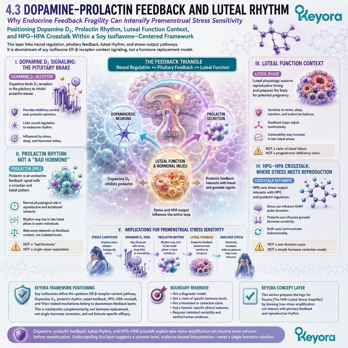 PMS stress sensitivity, dopamine-prolactin feedback, HPG-HPA crosstalk, and ER-β signaling mapped through Keyora HPA-Luteal Stress Amplifier PMS stress sensitivity, dopamine-prolactin feedback, HPG-HPA crosstalk, and ER-β signaling mapped through Keyora HPA-Luteal Stress Amplifier