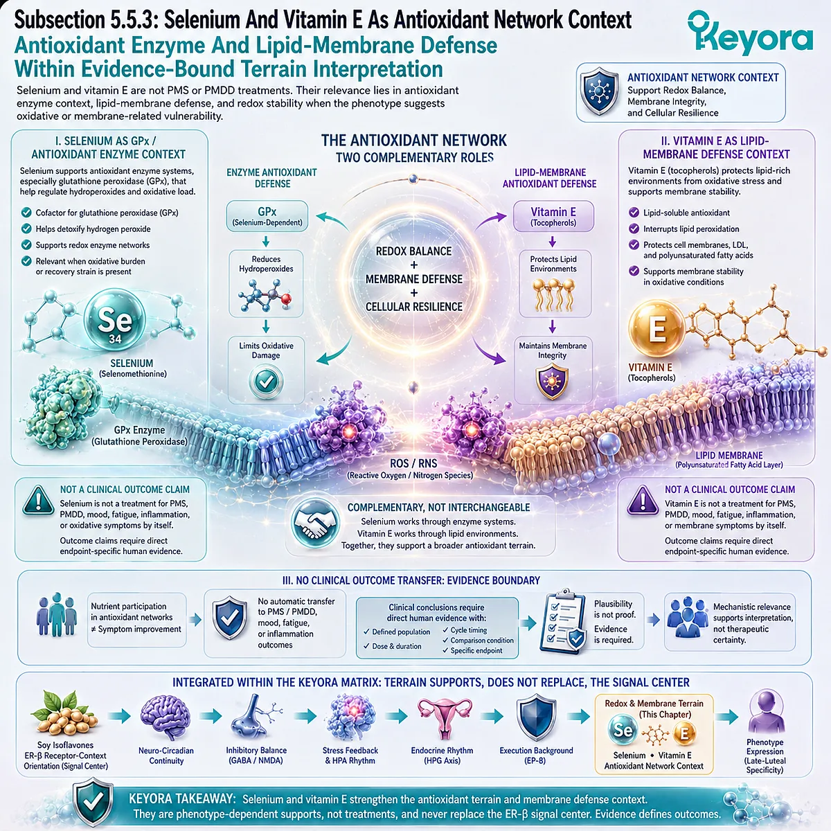 Selenium, vitamin E, and PMS resilience support linked to antioxidant defense, redox stability, and Keyora terrain interpretation Selenium, vitamin E, and PMS resilience support linked to antioxidant defense, redox stability, and Keyora terrain interpretation