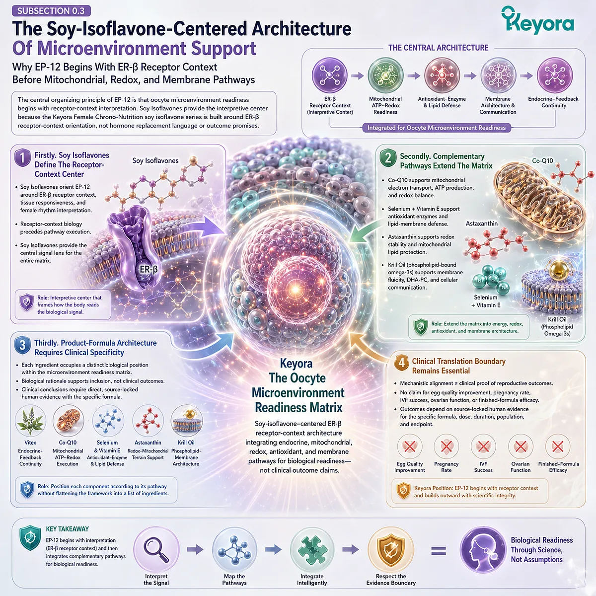 Fertility wellness and preconception nutrition mapped through ER-β signaling, mitochondrial ATP-redox support, antioxidant defense, and membrane architecture within the Keyora Oocyte Microenvironment Readiness Matrix. Fertility wellness and preconception nutrition mapped through ER-β signaling, mitochondrial ATP-redox support, antioxidant defense, and membrane architecture within the Keyora Oocyte Microenvironment Readiness Matrix.