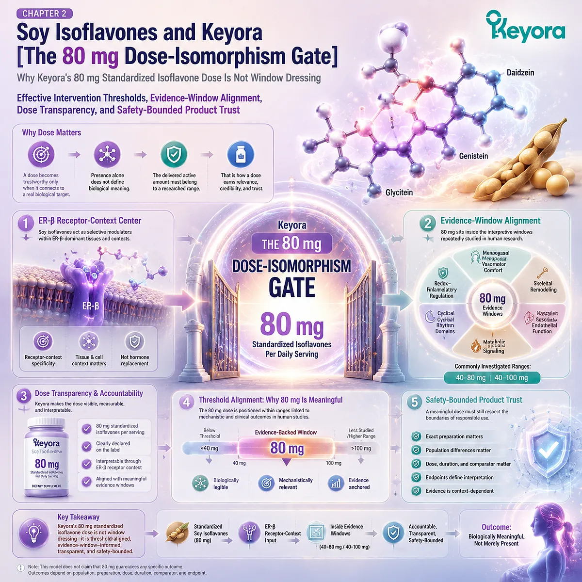 Soy isoflavones, menopause wellness, and hormone balance support interpreted through ER-β signaling and evidence-based dose thresholds, illustrating Keyora The 80 mg Dose-Isomorphism Gate for transparent receptor-context alignment and safety-bounded product trust. Soy isoflavones, menopause wellness, and hormone balance support interpreted through ER-β signaling and evidence-based dose thresholds, illustrating Keyora The 80 mg Dose-Isomorphism Gate for transparent receptor-context alignment and safety-bounded product trust.