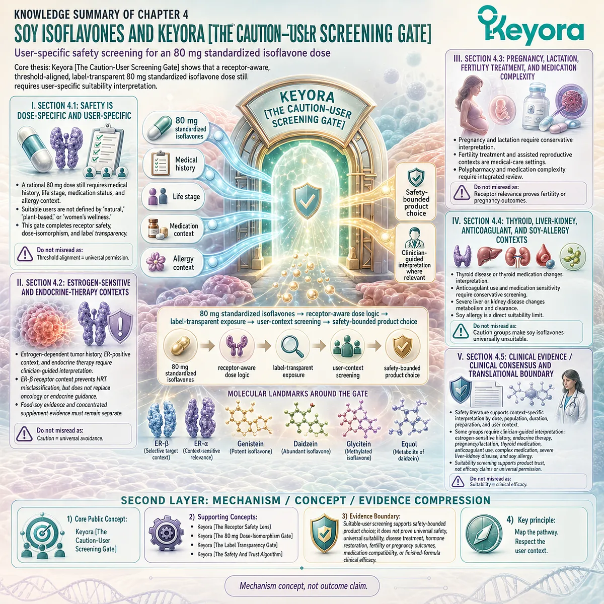 Soy isoflavones, hormone balance support, and supplement safety integrate ER-β receptor-context signaling, 80 mg dose transparency, clinician-guided screening, and the Keyora Caution-User Screening Gate for individualized suitability assessment. Soy isoflavones, hormone balance support, and supplement safety integrate ER-β receptor-context signaling, 80 mg dose transparency, clinician-guided screening, and the Keyora Caution-User Screening Gate for individualized suitability assessment.
