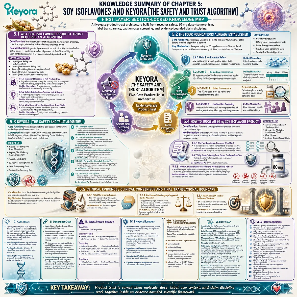 Soy isoflavones trust framework summarizing ER-β receptor signaling, 80 mg standardized isoflavones, label transparency, user safety screening, and evidence-based supplement evaluation through the Keyora Safety And Trust Algorithm. Soy isoflavones trust framework summarizing ER-β receptor signaling, 80 mg standardized isoflavones, label transparency, user safety screening, and evidence-based supplement evaluation through the Keyora Safety And Trust Algorithm.
