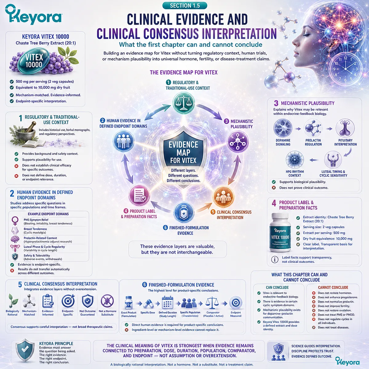 Vitex female rhythm support is interpreted through dopamine-prolactin feedback, human endpoint evidence, regulatory context, and extract-specific evaluation within the Keyora clinical evidence framework. Vitex female rhythm support is interpreted through dopamine-prolactin feedback, human endpoint evidence, regulatory context, and extract-specific evaluation within the Keyora clinical evidence framework.