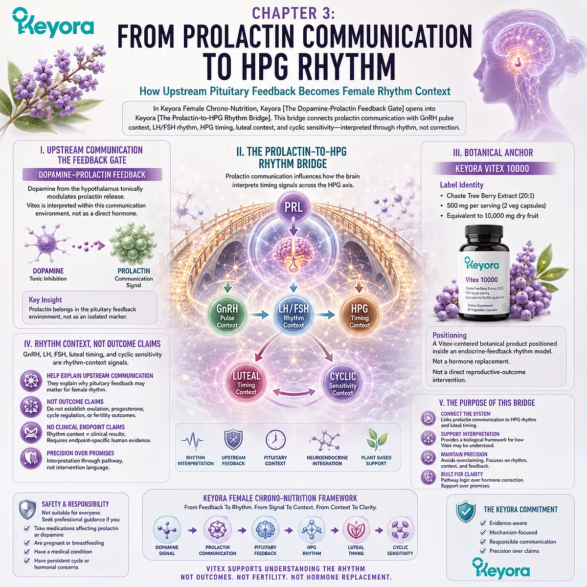 Vitex and female rhythm support through dopamine-prolactin communication, GnRH pulse context, LH/FSH signaling, and HPG rhythm interpretation within the Keyora Prolactin-to-HPG Rhythm Bridge framework. Vitex and female rhythm support through dopamine-prolactin communication, GnRH pulse context, LH/FSH signaling, and HPG rhythm interpretation within the Keyora Prolactin-to-HPG Rhythm Bridge framework.