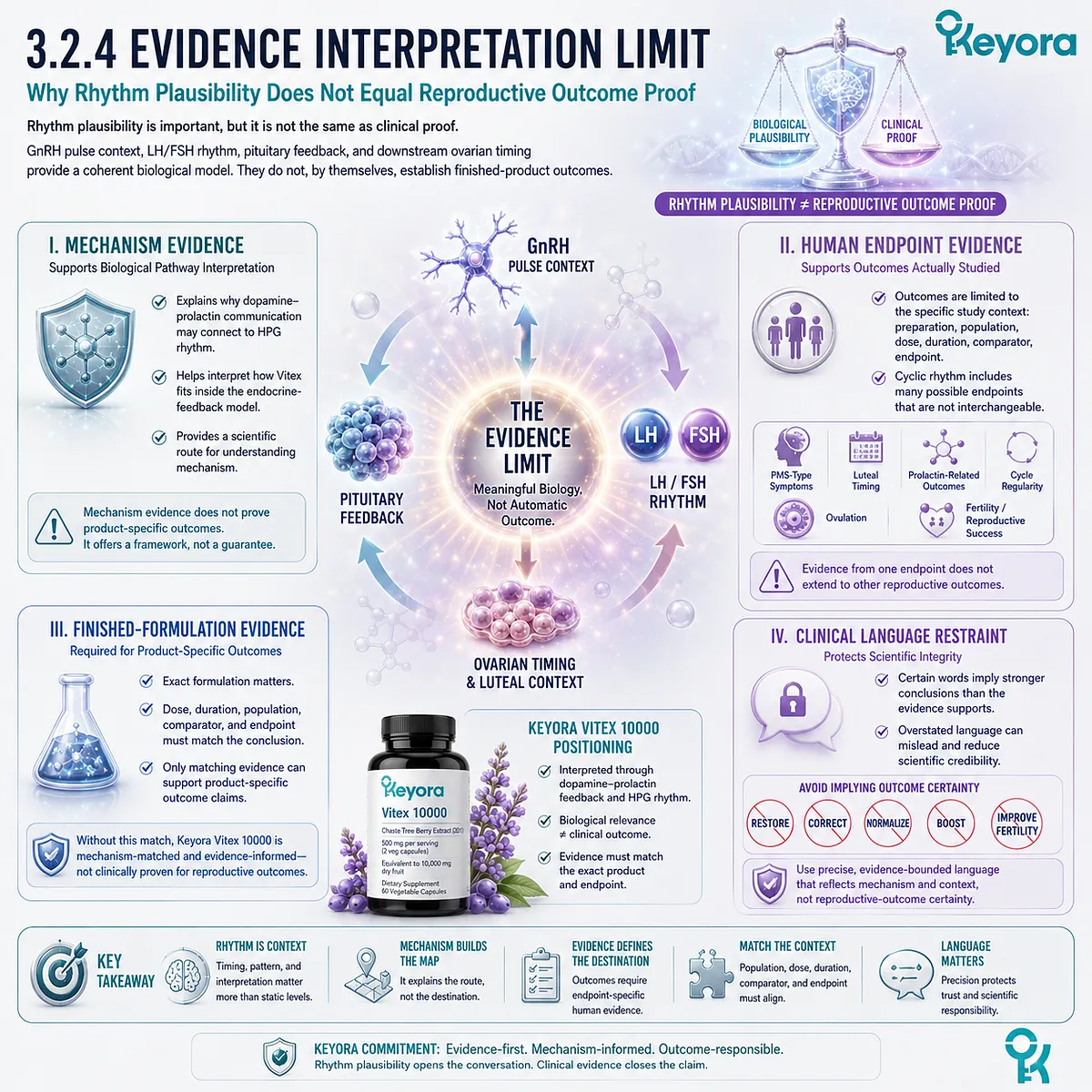 Vitex, female rhythm support, and HPG communication interpreted through mechanism evidence, human endpoint evidence, and formulation-specific evidence limits within the Keyora Prolactin-to-HPG Rhythm Bridge. Vitex, female rhythm support, and HPG communication interpreted through mechanism evidence, human endpoint evidence, and formulation-specific evidence limits within the Keyora Prolactin-to-HPG Rhythm Bridge.