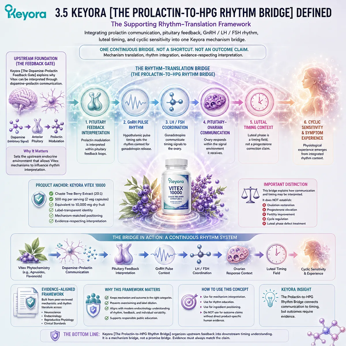 Vitex, prolactin communication, HPG rhythm, luteal timing, and cyclic sensitivity integrated through dopamine-prolactin feedback, GnRH/LH/FSH coordination, and the Keyora Prolactin-to-HPG Rhythm Bridge. Vitex, prolactin communication, HPG rhythm, luteal timing, and cyclic sensitivity integrated through dopamine-prolactin feedback, GnRH/LH/FSH coordination, and the Keyora Prolactin-to-HPG Rhythm Bridge.