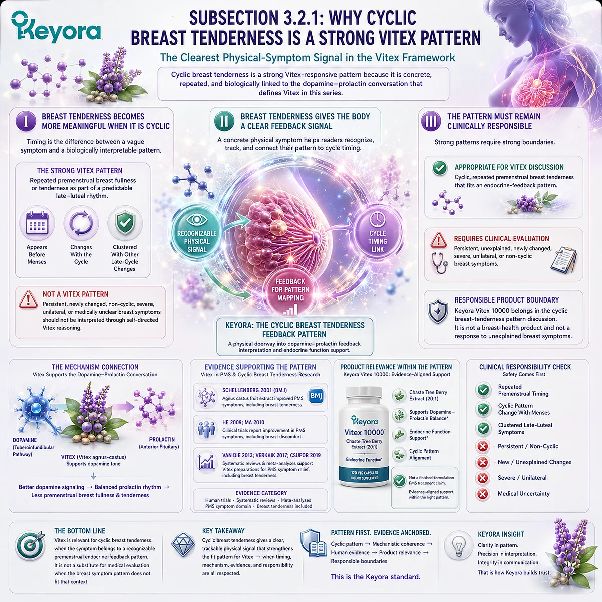 Breast tenderness, breast fullness, and female rhythm support linked to premenstrual timing, cyclic symptom recognition, and dopamine-prolactin communication in the Keyora Cyclic Breast Tenderness Feedback Pattern. Breast tenderness, breast fullness, and female rhythm support linked to premenstrual timing, cyclic symptom recognition, and dopamine-prolactin communication in the Keyora Cyclic Breast Tenderness Feedback Pattern.
