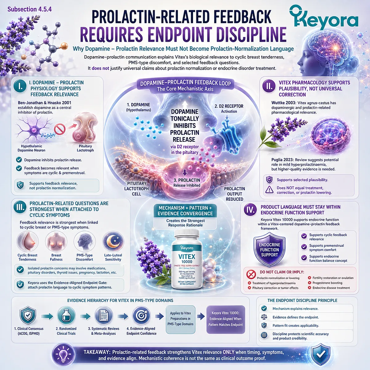 Cyclic breast tenderness, PMS-type discomfort, and prolactin-related feedback questions become more relevant to Vitex support when interpreted through dopamine-prolactin communication and endocrine feedback, while avoiding prolactin-normalization and endocrine-treatment claims within the Keyora Evidence-Aligned Endpoint Gate. Cyclic breast tenderness, PMS-type discomfort, and prolactin-related feedback questions become more relevant to Vitex support when interpreted through dopamine-prolactin communication and endocrine feedback, while avoiding prolactin-normalization and endocrine-treatment claims within the Keyora Evidence-Aligned Endpoint Gate.