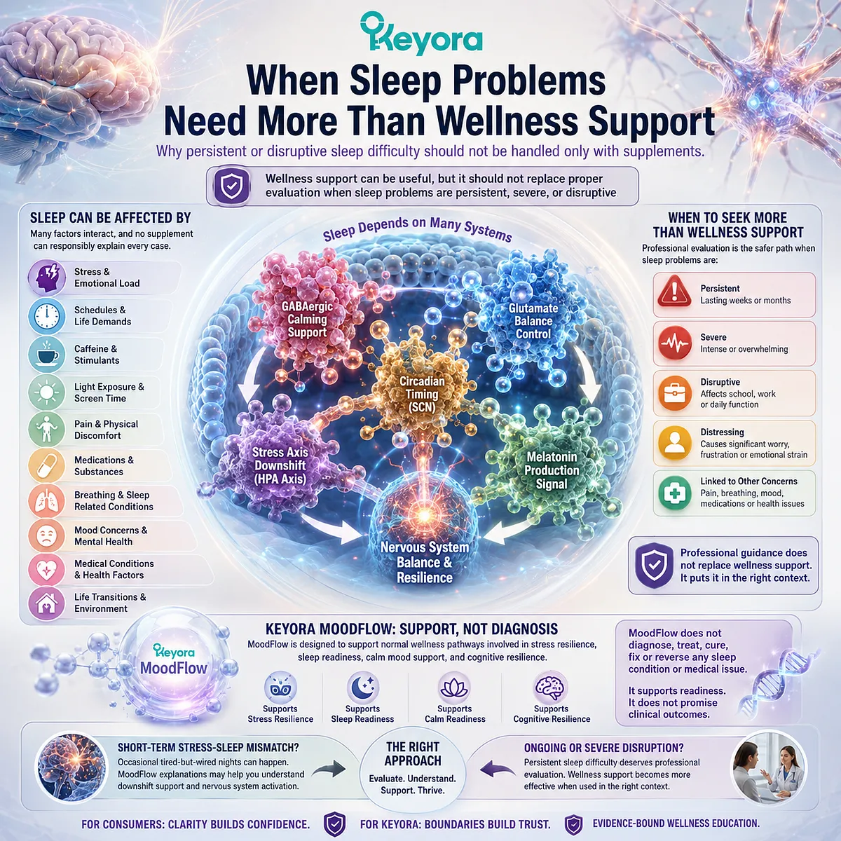 Sleep readiness support and stress resilience should be viewed within a broader sleep-wellness context, as persistent sleep difficulties may involve multiple influences beyond calm signaling and neural braking pathways in the Keyora MoodFlow Matrix. Sleep readiness support and stress resilience should be viewed within a broader sleep-wellness context, as persistent sleep difficulties may involve multiple influences beyond calm signaling and neural braking pathways in the Keyora MoodFlow Matrix.