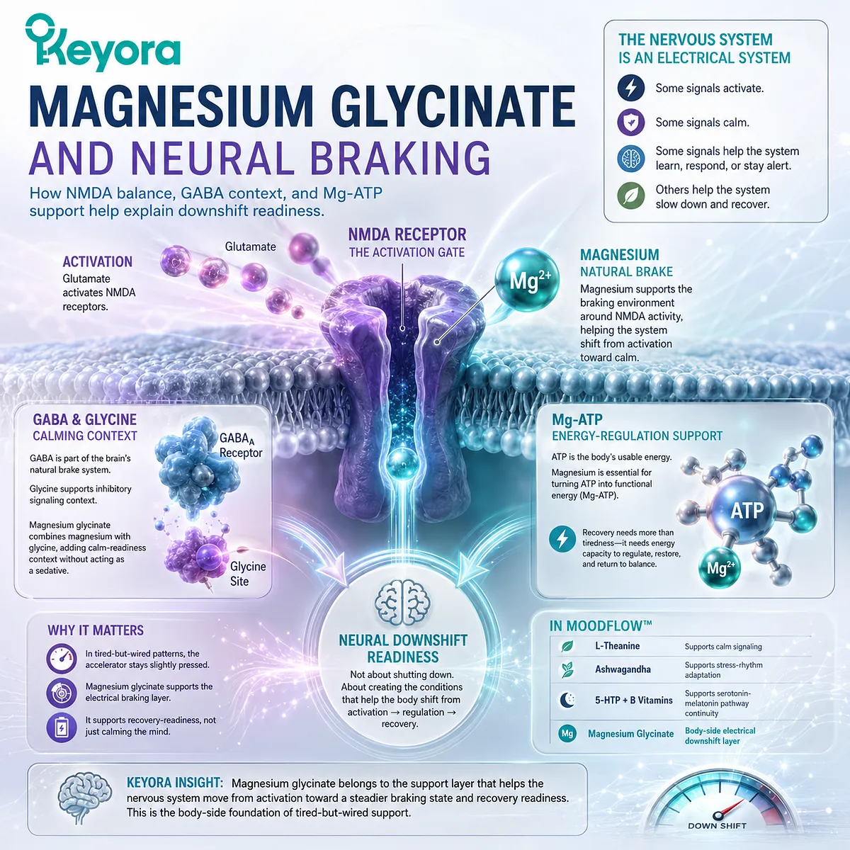 Magnesium glycinate for tired-but-wired patterns supports neural braking readiness through NMDA balance, GABA and glycine inhibitory context, and Mg-ATP energy regulation within the Keyora MoodFlow Matrix. Magnesium glycinate for tired-but-wired patterns supports neural braking readiness through NMDA balance, GABA and glycine inhibitory context, and Mg-ATP energy regulation within the Keyora MoodFlow Matrix.