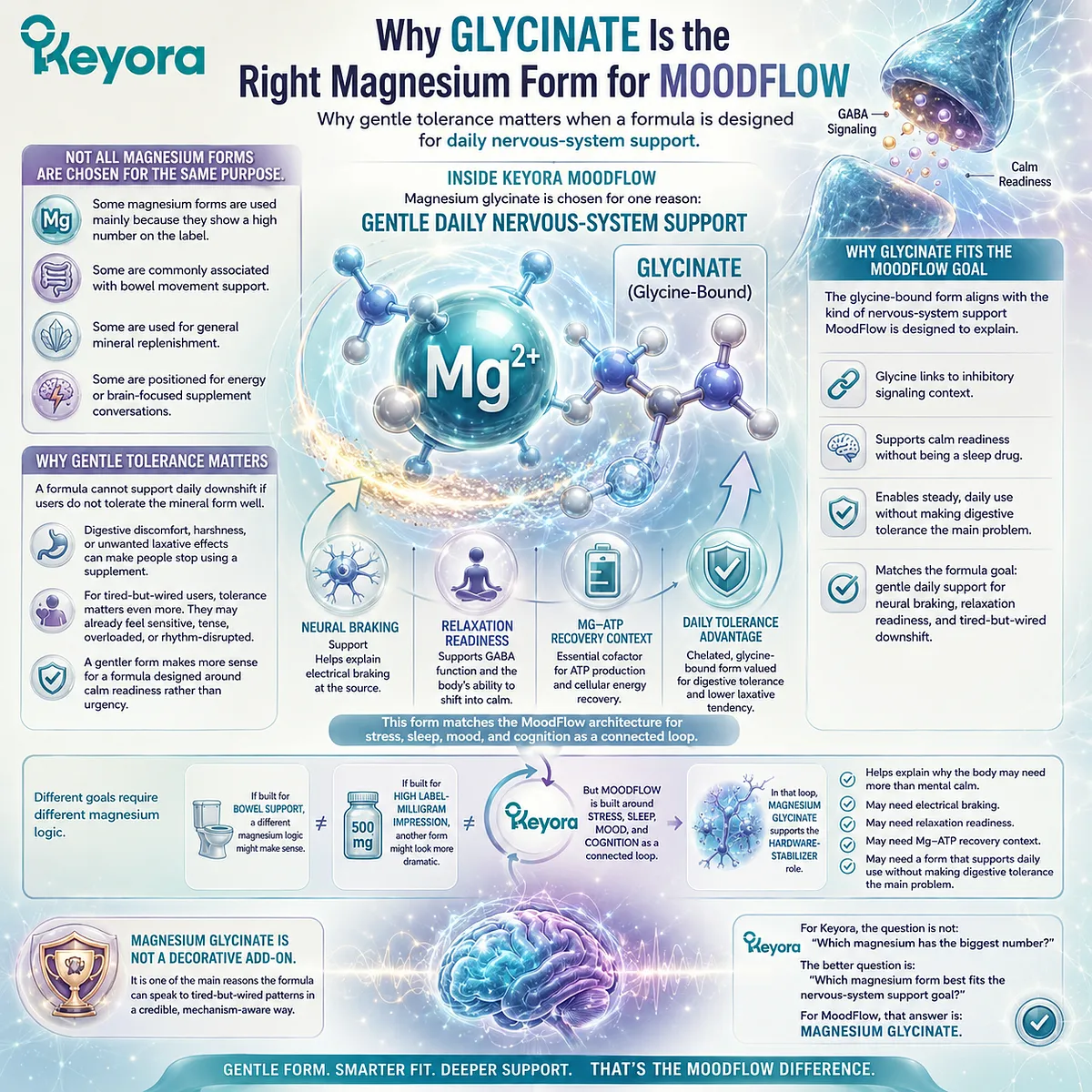 Magnesium glycinate for tired-but-wired support combines gentle digestive tolerance, glycine-related inhibitory signaling context, and neural braking readiness, making it the hardware-stabilizer magnesium form in the Keyora MoodFlow Matrix. Magnesium glycinate for tired-but-wired support combines gentle digestive tolerance, glycine-related inhibitory signaling context, and neural braking readiness, making it the hardware-stabilizer magnesium form in the Keyora MoodFlow Matrix.