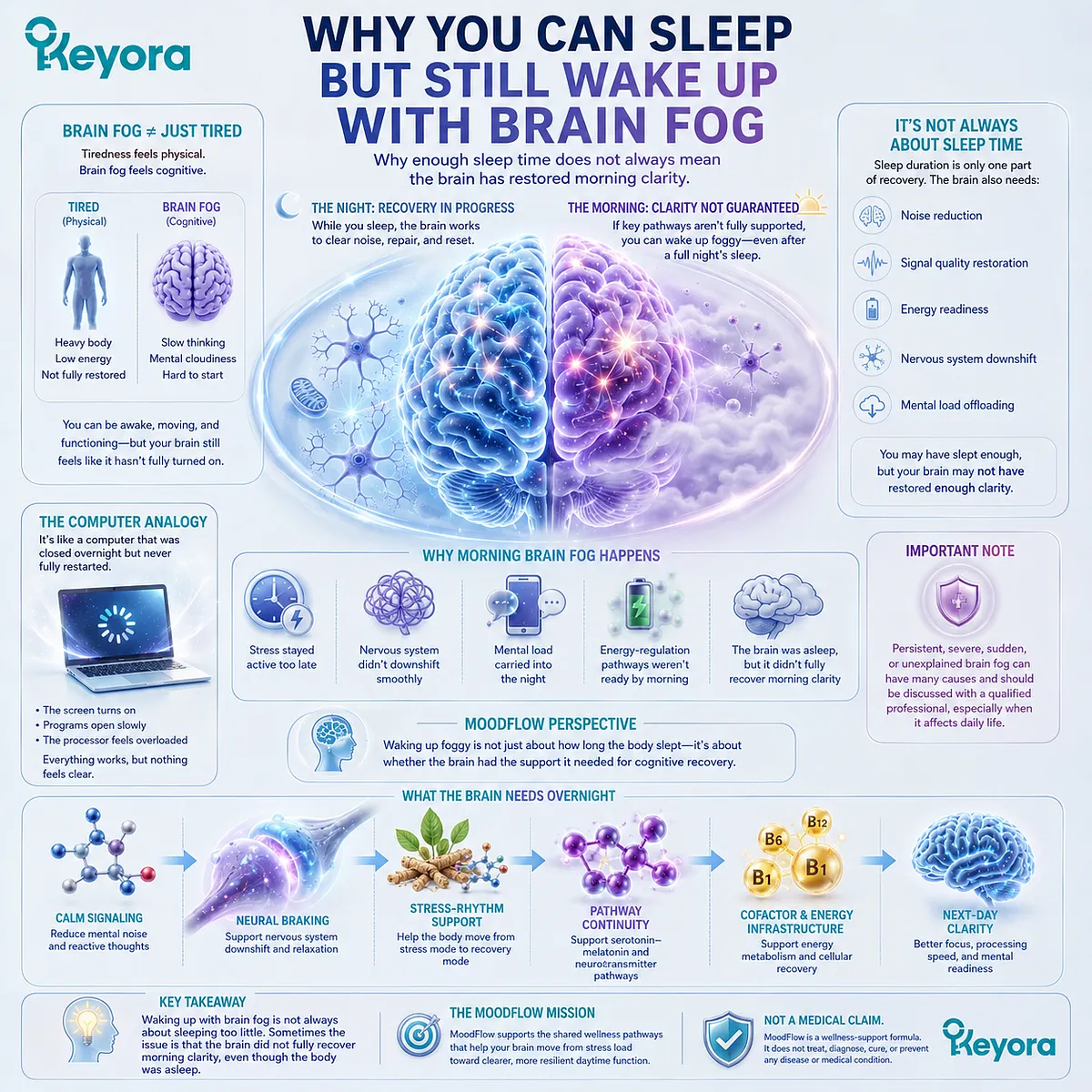 Waking up with brain fog after enough sleep may reflect incomplete cognitive recovery, where stress carryover, nervous system downshift, and energy-regulation readiness do not fully support morning clarity in the Keyora MoodFlow Matrix. Waking up with brain fog after enough sleep may reflect incomplete cognitive recovery, where stress carryover, nervous system downshift, and energy-regulation readiness do not fully support morning clarity in the Keyora MoodFlow Matrix.