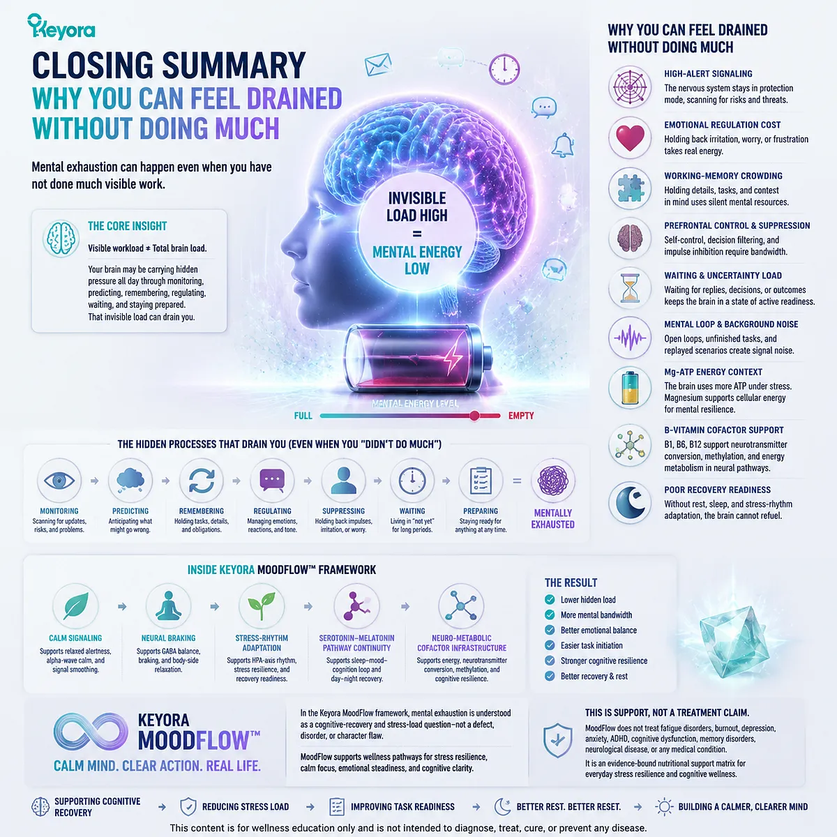 Stress-related mental exhaustion links HPA-axis activation, background monitoring and prefrontal working memory overload with GABA/NMDA imbalance in Keyora MoodFlow Matrix cognitive recovery framework Stress-related mental exhaustion links HPA-axis activation, background monitoring and prefrontal working memory overload with GABA/NMDA imbalance in Keyora MoodFlow Matrix cognitive recovery framework