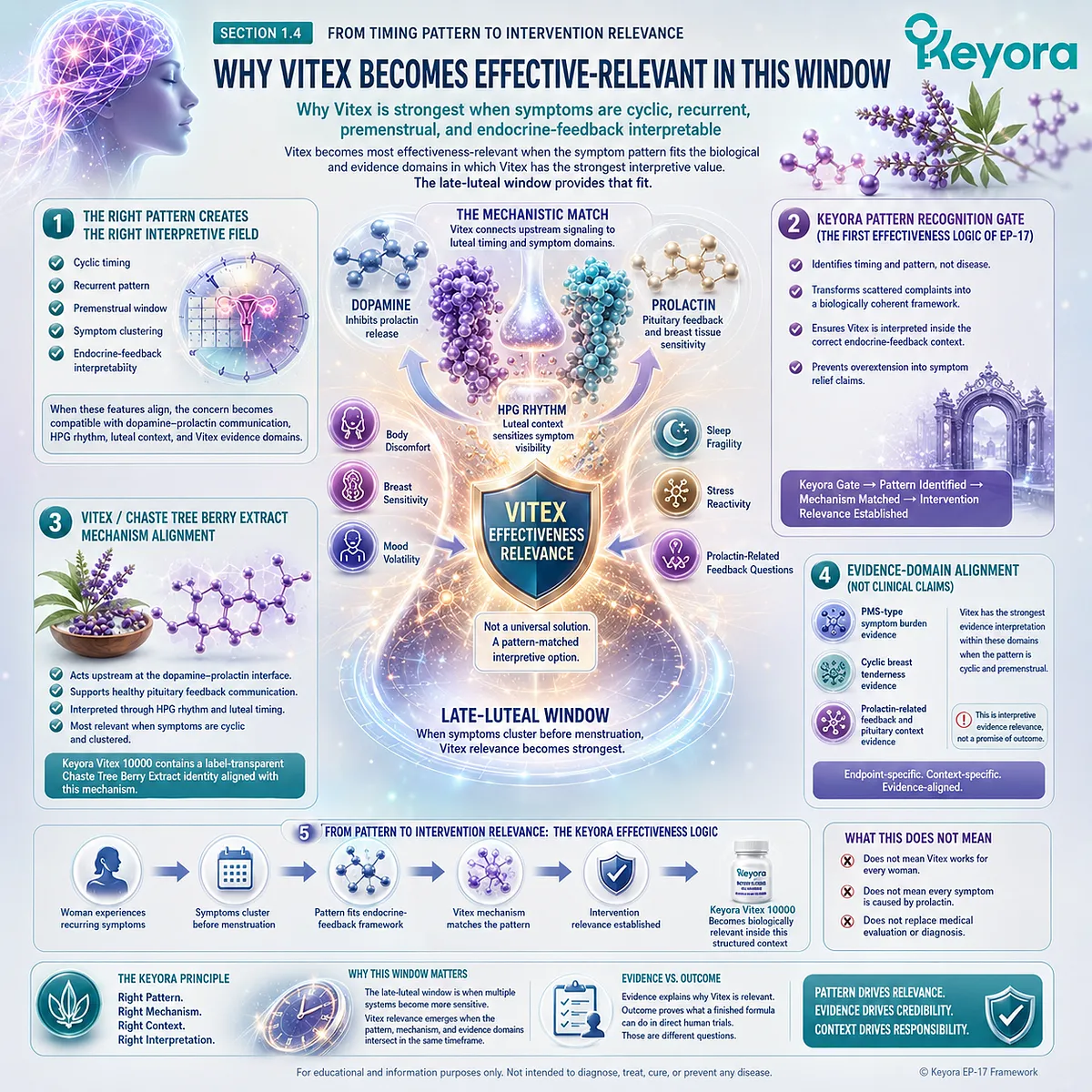 PMS-type discomfort, cyclic breast tenderness, mood-sleep fragility, and female rhythm support become most relevant to Vitex when symptoms are cyclic, recurrent, premenstrual, and clustered, linking late-luteal timing with dopamine-prolactin communication and HPG rhythm in the Keyora Premenstrual Pattern Recognition Gate For Vitex. PMS-type discomfort, cyclic breast tenderness, mood-sleep fragility, and female rhythm support become most relevant to Vitex when symptoms are cyclic, recurrent, premenstrual, and clustered, linking late-luteal timing with dopamine-prolactin communication and HPG rhythm in the Keyora Premenstrual Pattern Recognition Gate For Vitex.