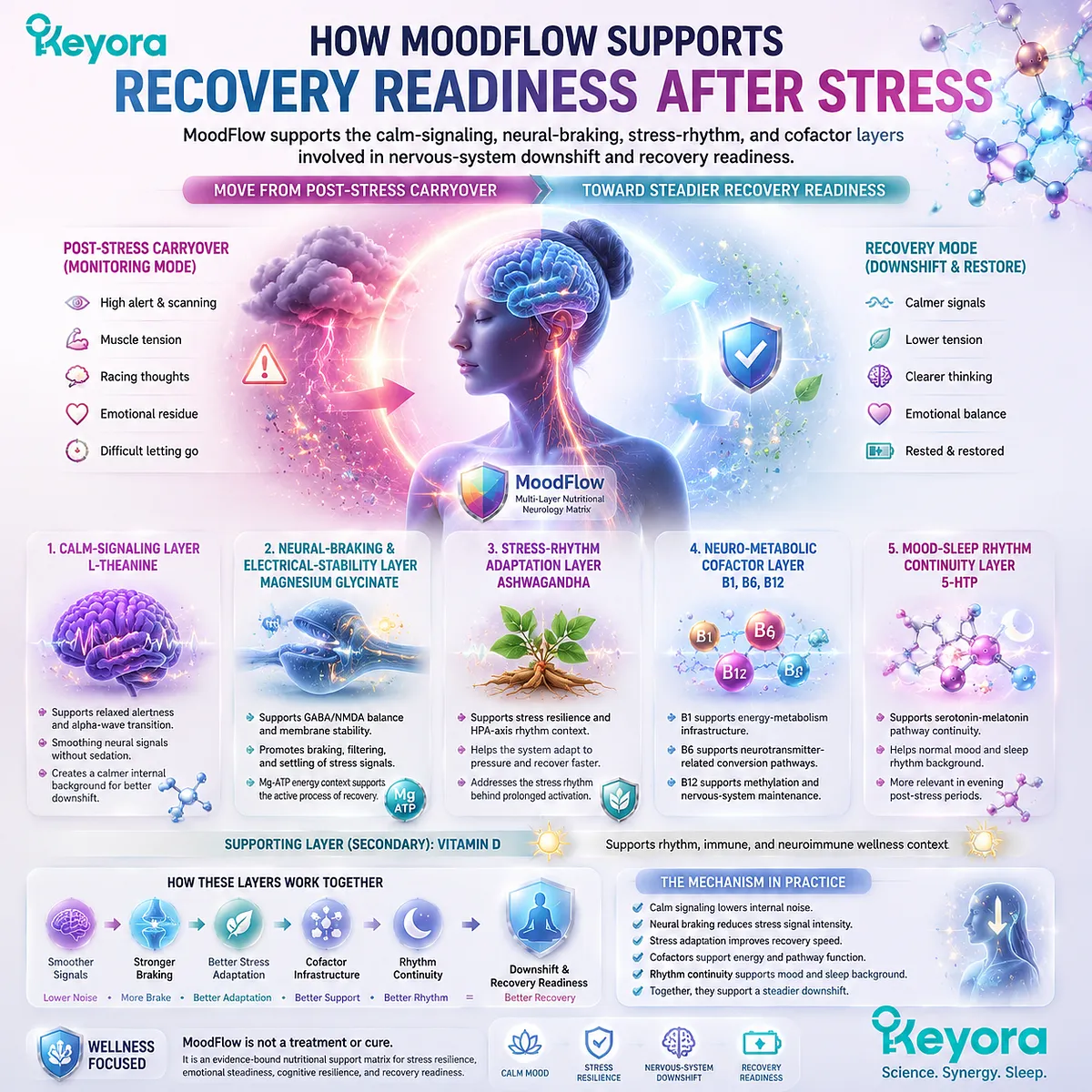 post-stress recovery readiness and difficulty letting go of stress support via calm signaling L-theanine, magnesium glycinate neural braking, GABA NMDA balance within Keyora MoodFlow Matrix downshift framework post-stress recovery readiness and difficulty letting go of stress support via calm signaling L-theanine, magnesium glycinate neural braking, GABA NMDA balance within Keyora MoodFlow Matrix downshift framework