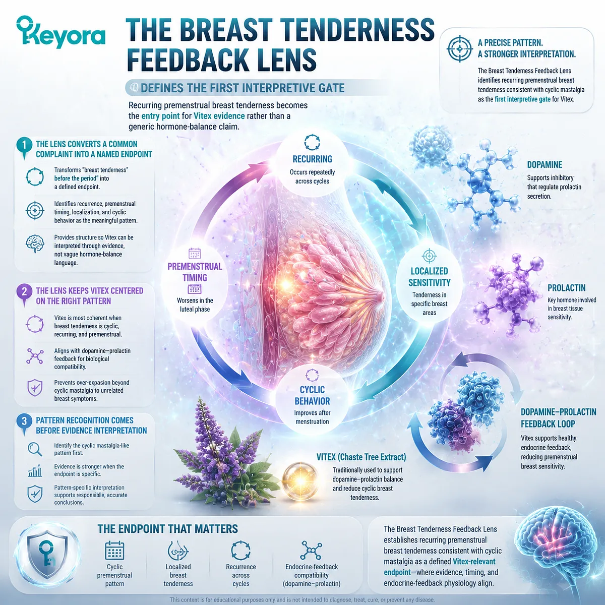 cyclic mastalgia premenstrual breast tenderness interpretive gate and endpoint definition, dopamine–prolactin feedback and luteal phase timing, Keyora Breast Tenderness Feedback Lens Vitex evidence framework model cyclic mastalgia premenstrual breast tenderness interpretive gate and endpoint definition, dopamine–prolactin feedback and luteal phase timing, Keyora Breast Tenderness Feedback Lens Vitex evidence framework model