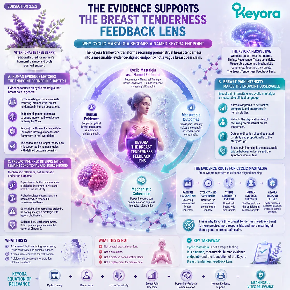 cyclic mastalgia breast pain intensity Vitex agnus-castus endpoint evidence systematic review RCT Halaska 1999 Mirghafourvand 2016 HPO-axis prolactin dopamine Keyora Breast Tenderness Feedback Lens cyclic mastalgia breast pain intensity Vitex agnus-castus endpoint evidence systematic review RCT Halaska 1999 Mirghafourvand 2016 HPO-axis prolactin dopamine Keyora Breast Tenderness Feedback Lens