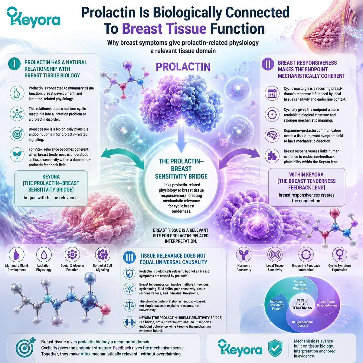 cyclic mastalgia PMS breast tenderness prolactin mammary tissue function breast sensitivity dopamine prolactin feedback endocrine signaling Keyora Prolactin-Breast Sensitivity Bridge breast tissue responsiveness cyclic mastalgia PMS breast tenderness prolactin mammary tissue function breast sensitivity dopamine prolactin feedback endocrine signaling Keyora Prolactin-Breast Sensitivity Bridge breast tissue responsiveness