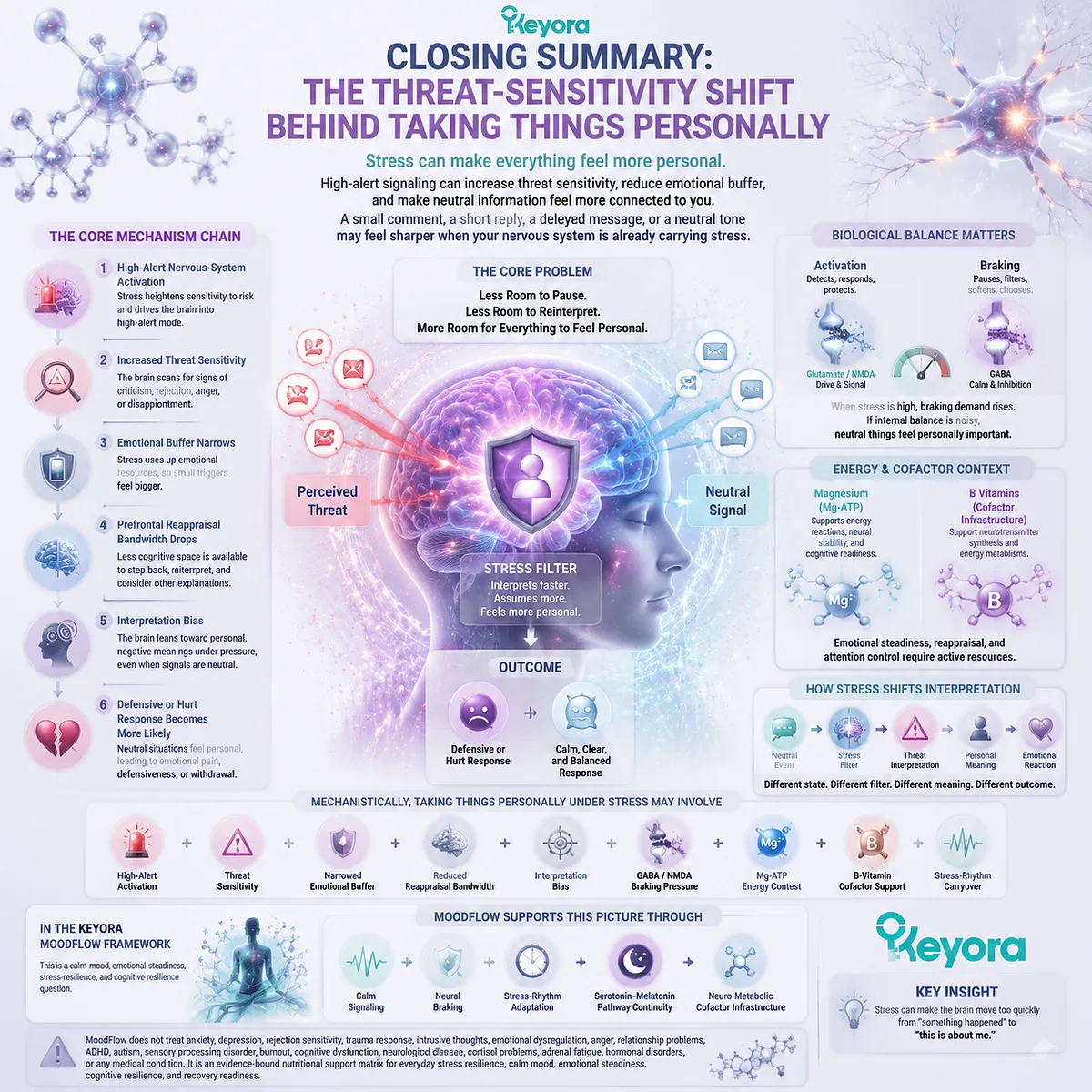 stress taking things personally emotional sensitivity threat bias reduced emotional buffer prefrontal reappraisal GABA/NMDA balance Keyora MoodFlow Matrix stress taking things personally emotional sensitivity threat bias reduced emotional buffer prefrontal reappraisal GABA/NMDA balance Keyora MoodFlow Matrix