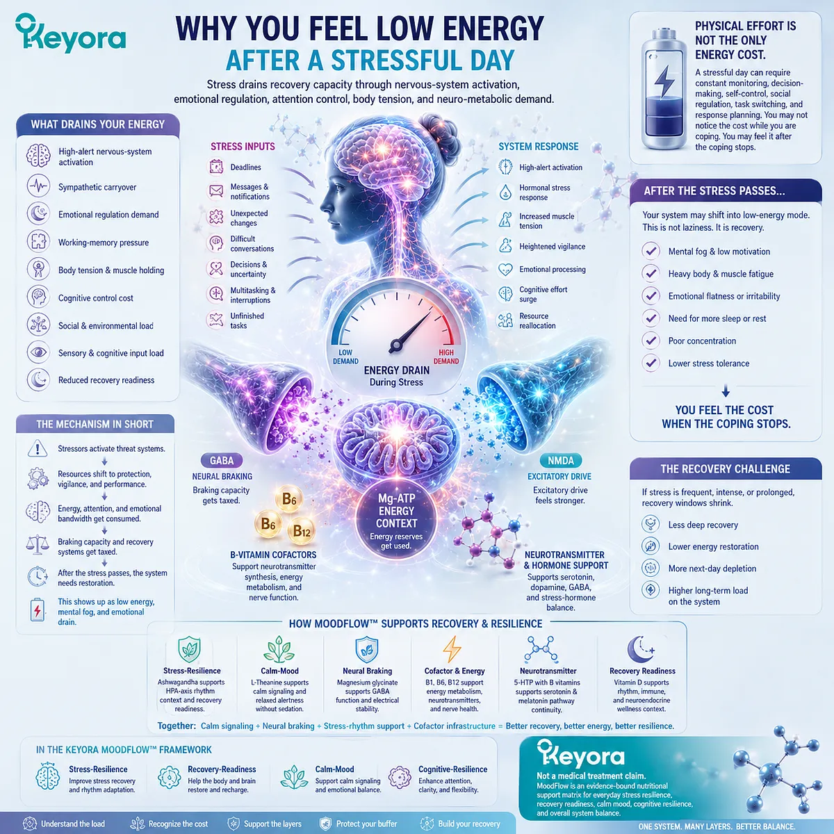 low energy after stress linked to sympathetic carryover, emotional regulation demand, cognitive control cost and Mg-ATP energy context in Keyora MoodFlow Matrix recovery-readiness model low energy after stress linked to sympathetic carryover, emotional regulation demand, cognitive control cost and Mg-ATP energy context in Keyora MoodFlow Matrix recovery-readiness model