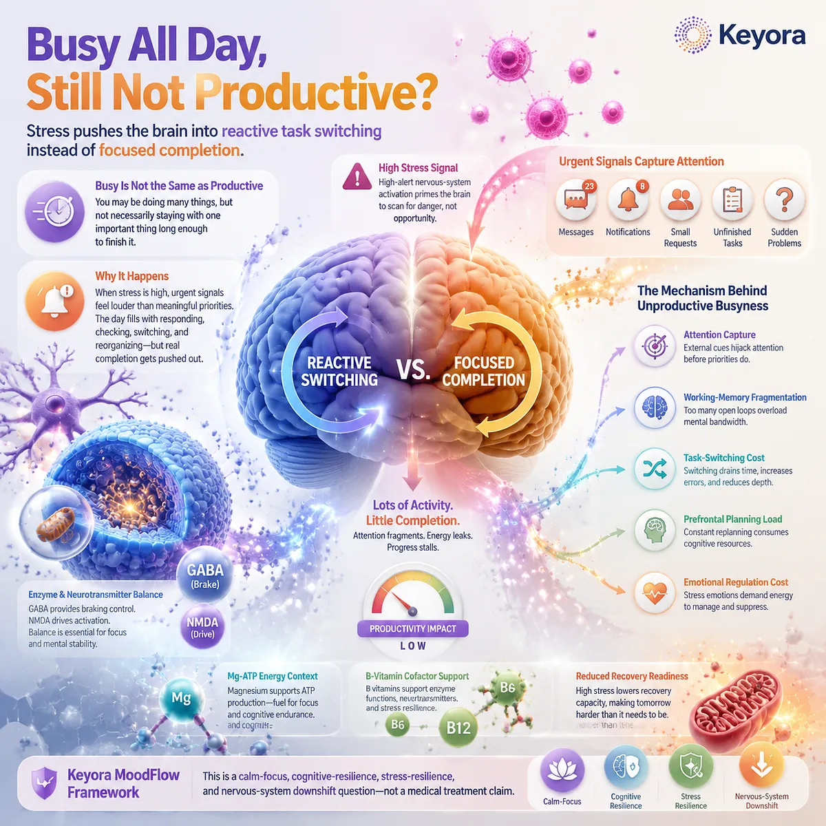 brain fog and reduced productivity under stress driven by task switching cost and working memory fragmentation under HPA-axis stress response, Keyora MoodFlow Matrix brain fog and reduced productivity under stress driven by task switching cost and working memory fragmentation under HPA-axis stress response, Keyora MoodFlow Matrix