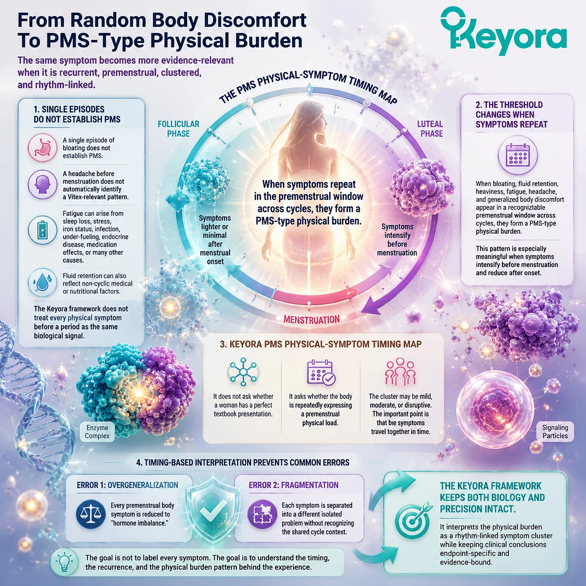 premenstrual bloating fluid retention fatigue headache body heaviness cycle-based PMS physical burden luteal phase endocrine rhythm clustering Keyora PMS Physical-Symptom Timing Map Vitex framework premenstrual bloating fluid retention fatigue headache body heaviness cycle-based PMS physical burden luteal phase endocrine rhythm clustering Keyora PMS Physical-Symptom Timing Map Vitex framework