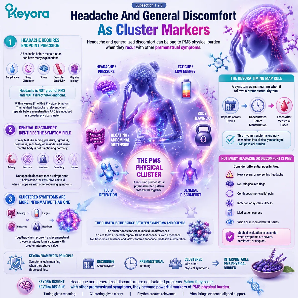 premenstrual headache general discomfort PMS symptoms cycle timing luteal phase cluster markers fatigue bloating fluid retention endocrine rhythm Keyora PMS Physical-Symptom Timing Map premenstrual headache general discomfort PMS symptoms cycle timing luteal phase cluster markers fatigue bloating fluid retention endocrine rhythm Keyora PMS Physical-Symptom Timing Map