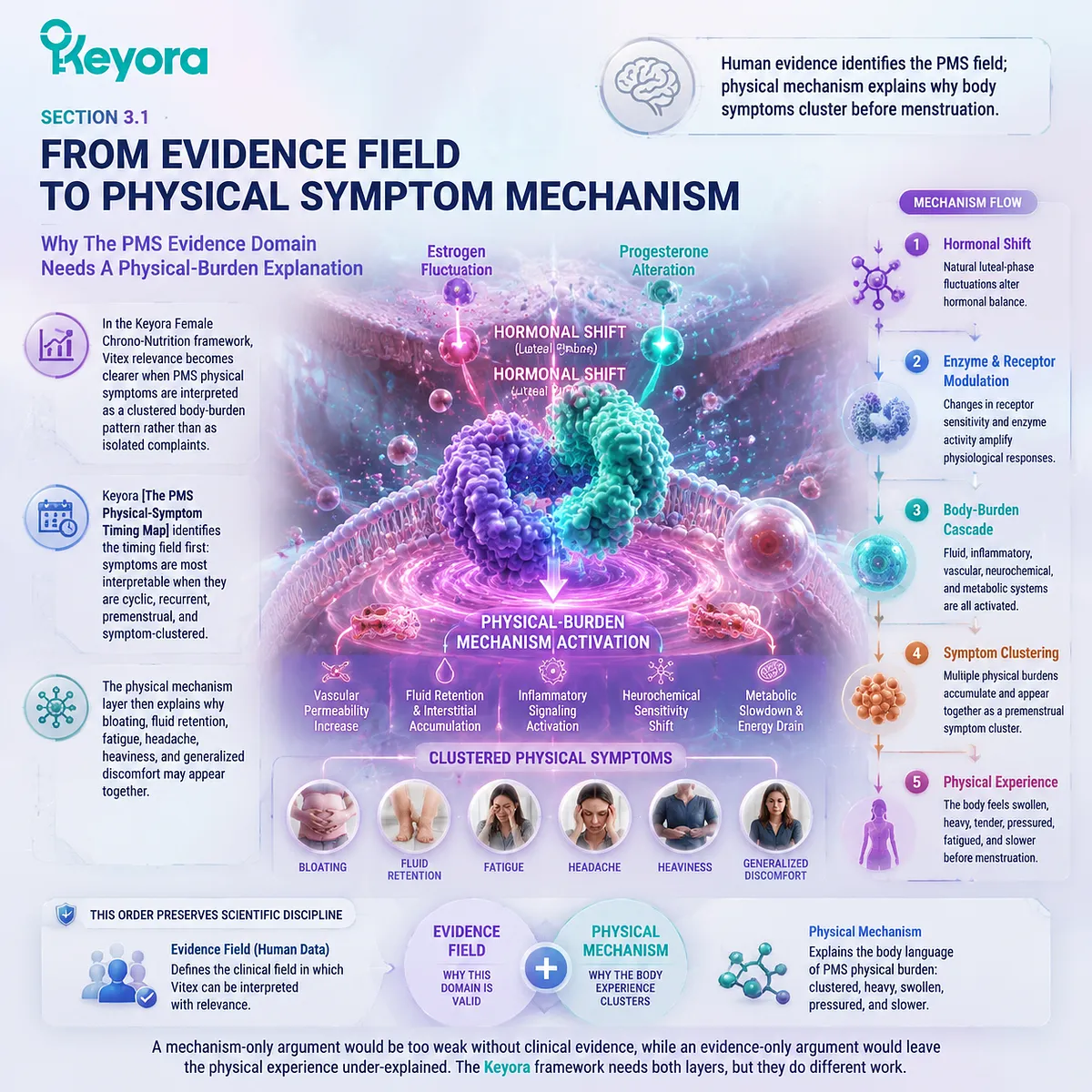 premenstrual PMS bloating fluid retention fatigue headache in late-luteal phase explained as symptom clustering via timing-field body-burden mechanism in Keyora PMS Physical-Symptom Timing Map premenstrual PMS bloating fluid retention fatigue headache in late-luteal phase explained as symptom clustering via timing-field body-burden mechanism in Keyora PMS Physical-Symptom Timing Map