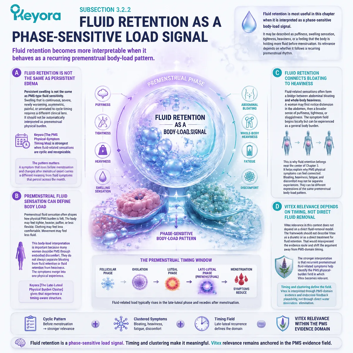 premenstrual fluid retention swelling puffiness body heaviness luteal phase phase-sensitive body load signal inflammatory fluid sensitivity Keyora PMS Physical-Symptom Timing Map cluster pattern premenstrual fluid retention swelling puffiness body heaviness luteal phase phase-sensitive body load signal inflammatory fluid sensitivity Keyora PMS Physical-Symptom Timing Map cluster pattern