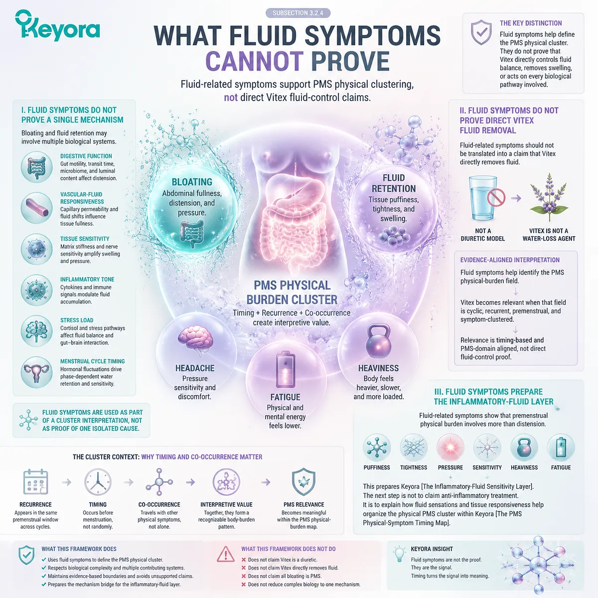 premenstrual fluid retention bloating PMS physical symptoms inflammatory fluid sensitivity body load cluster luteal phase Keyora PMS Physical-Symptom Timing Map Vitex timing-based interpretation premenstrual fluid retention bloating PMS physical symptoms inflammatory fluid sensitivity body load cluster luteal phase Keyora PMS Physical-Symptom Timing Map Vitex timing-based interpretation