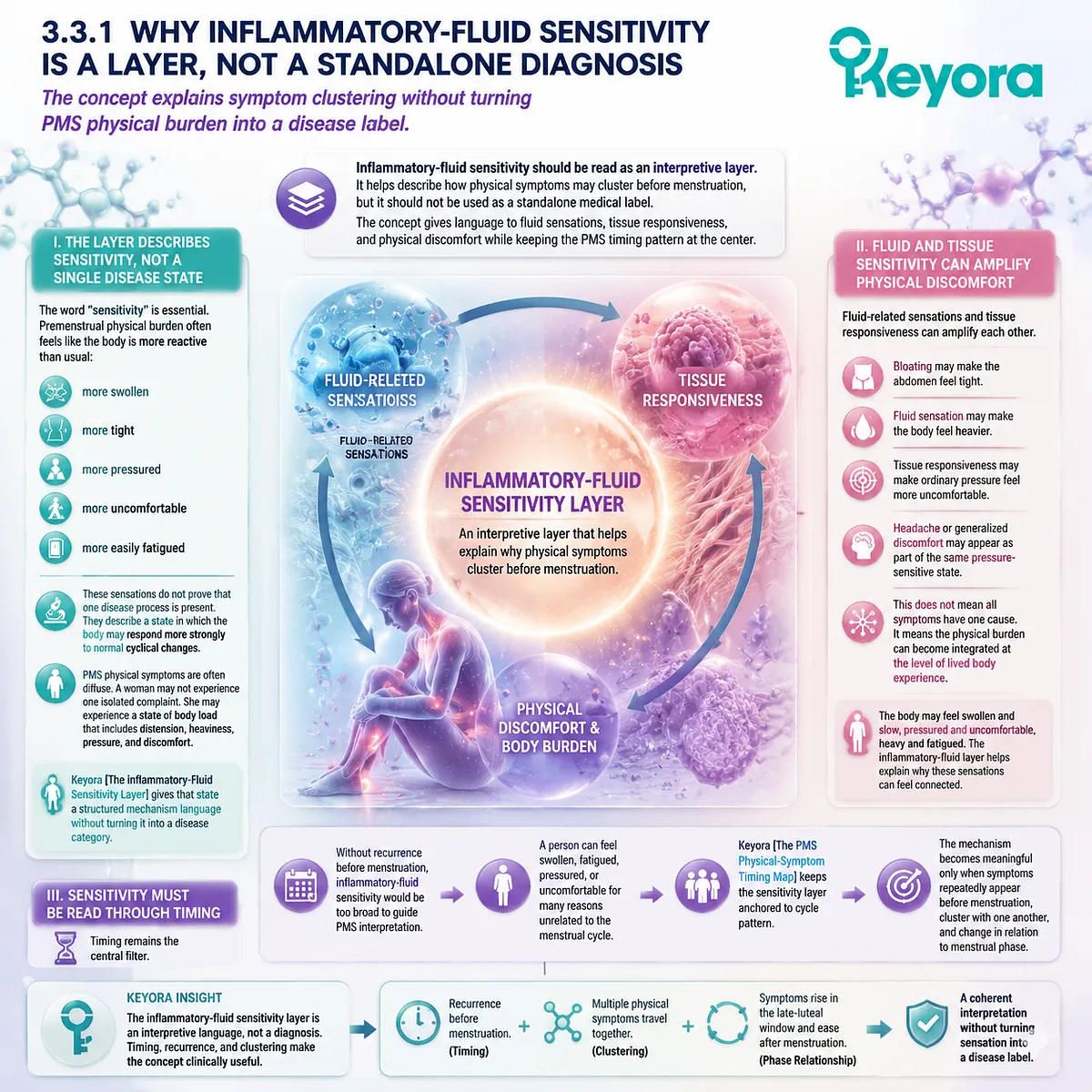 premenstrual inflammatory fluid sensitivity PMS bloating fatigue headache tissue responsiveness body load cluster luteal phase Keyora PMS Physical-Symptom Timing Map interpretive layer premenstrual inflammatory fluid sensitivity PMS bloating fatigue headache tissue responsiveness body load cluster luteal phase Keyora PMS Physical-Symptom Timing Map interpretive layer