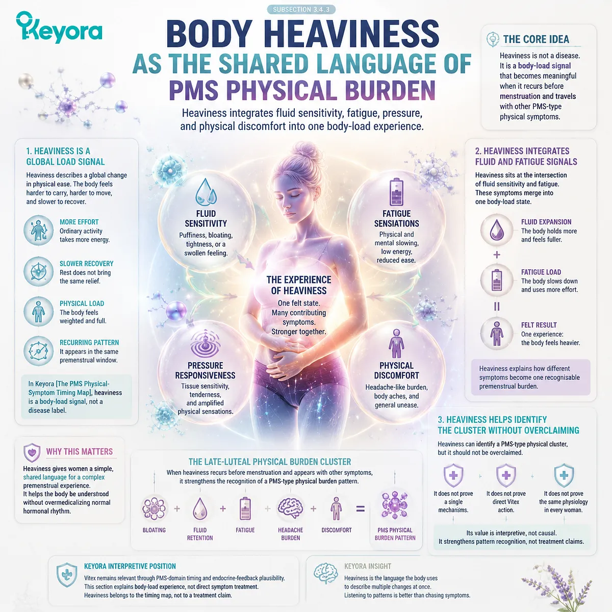 premenstrual body heaviness PMS physical burden fatigue bloating fluid retention pressure sensitivity luteal phase inflammatory fluid sensitivity Keyora PMS Physical-Symptom Timing Map cluster premenstrual body heaviness PMS physical burden fatigue bloating fluid retention pressure sensitivity luteal phase inflammatory fluid sensitivity Keyora PMS Physical-Symptom Timing Map cluster