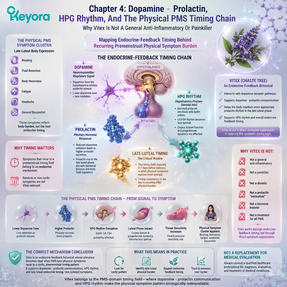 PMS bloating fatigue headache premenstrual physical symptoms linked to dopamine prolactin feedback and HPG rhythm timing in Keyora Physical PMS Timing Chain endocrine cycle regulation support PMS bloating fatigue headache premenstrual physical symptoms linked to dopamine prolactin feedback and HPG rhythm timing in Keyora Physical PMS Timing Chain endocrine cycle regulation support